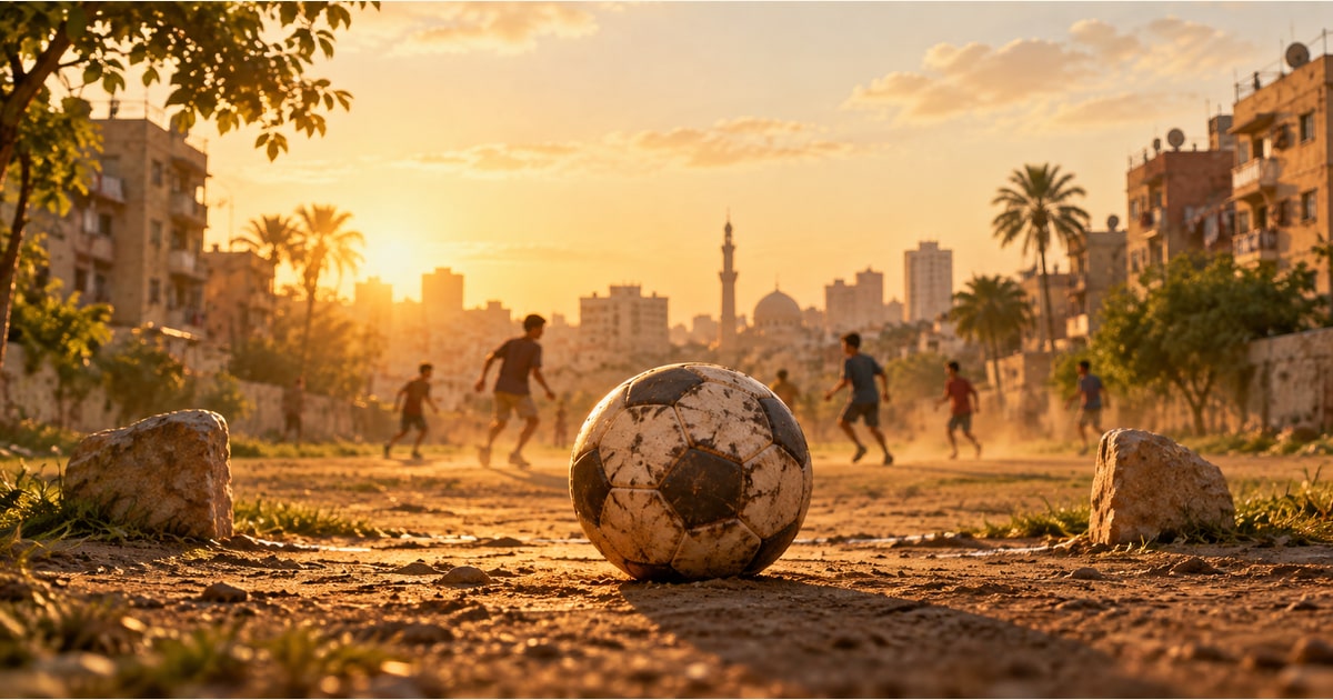تصور فني مولّد عن كرة القدم وذكريات اللعب وصحبة المشجعين.